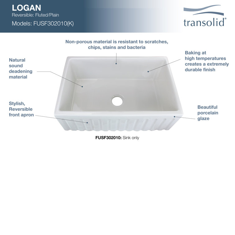 Logan 30'' White Fireclay Farmhouse Drop-in Kitchen Sink