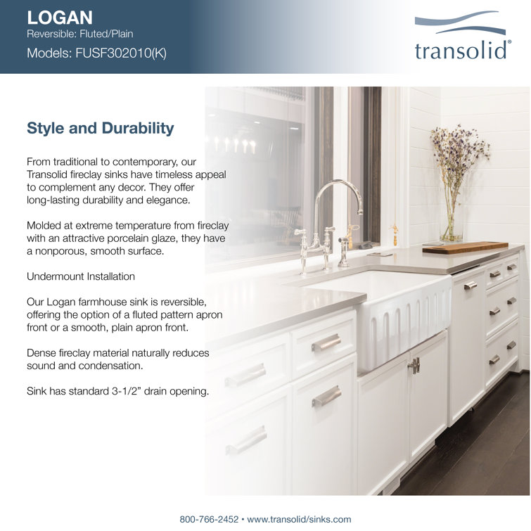 Logan 30'' White Fireclay Farmhouse Drop-in Kitchen Sink