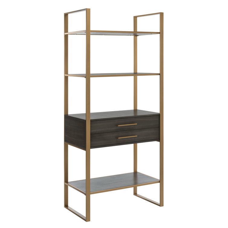 Contemporary Gold and Grey Oak Etagere with Storage Drawer