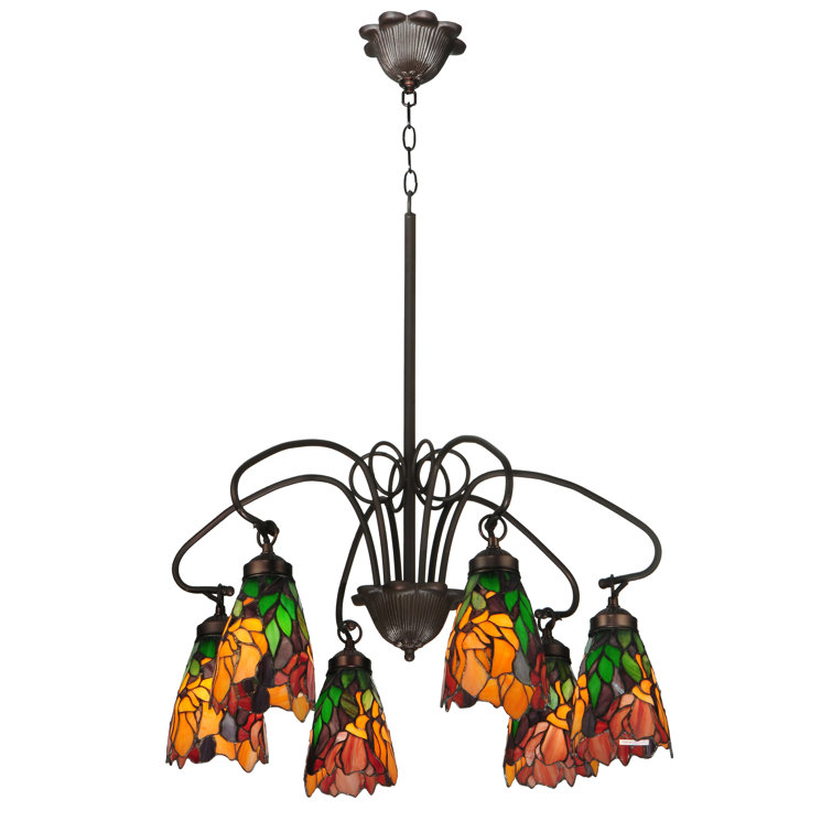 Multicolor Stained Glass 6-Light Iron Chandelier