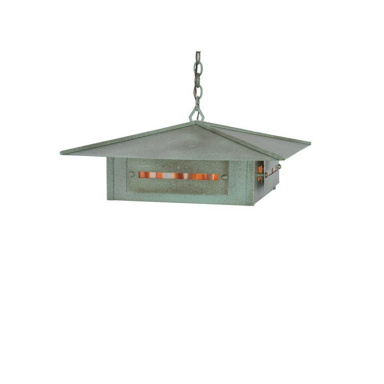 Copper and Glass 4-Light Square Lantern Chandelier