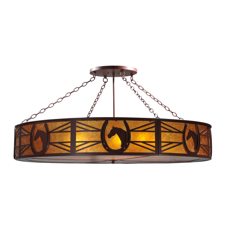 Rustic Amber Mica 8-Light Equestrian Drum Ceiling Fixture