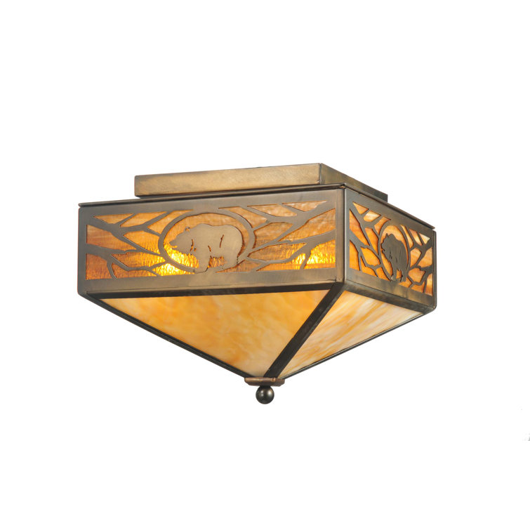Rustic Bronze Globe 2-Light Flush Mount with Grizzly Bear Design