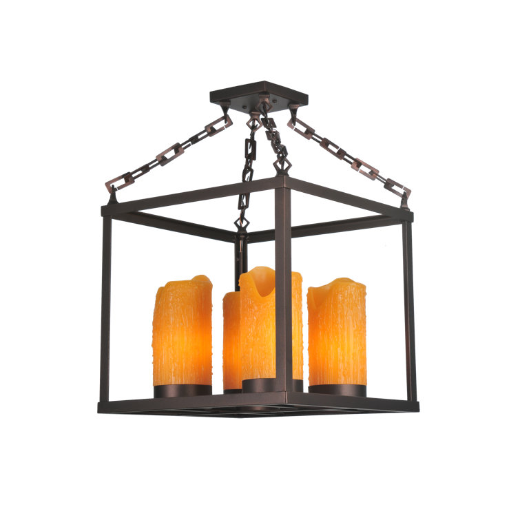 Handcrafted 4-Light Candelabra Base Square Lantern Chandelier