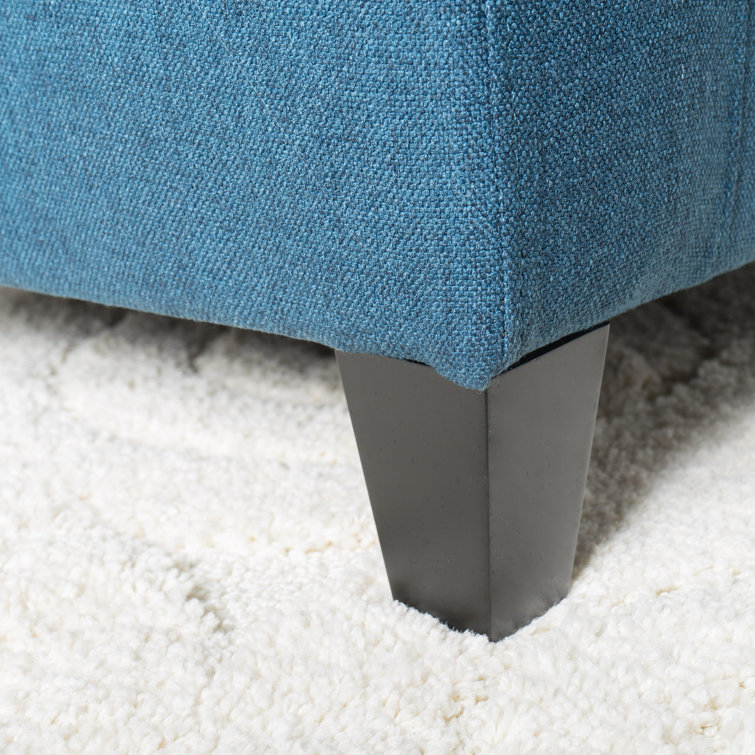 Dark Blue Tufted Fabric Storage Ottoman with Birch Legs