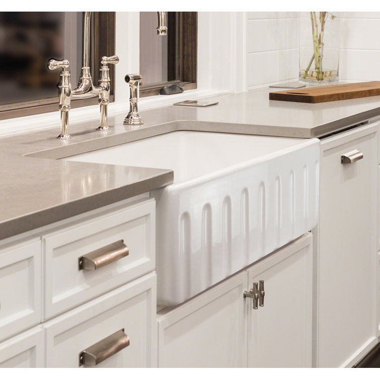 Logan 30'' White Fireclay Farmhouse Drop-in Kitchen Sink