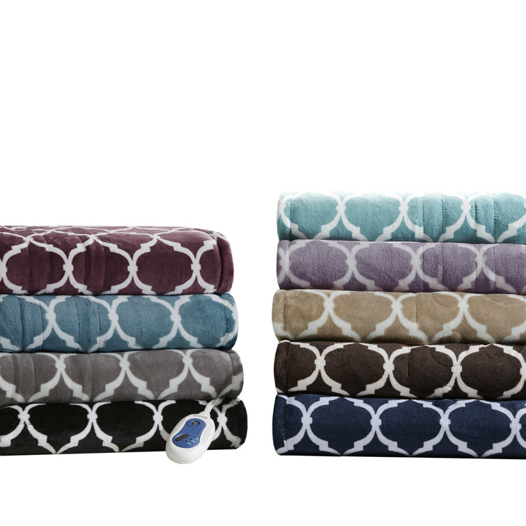 Aqua Geometric Oversized Electric Heated Throw Blanket