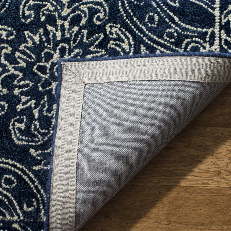 Handmade Navy and Ivory Wool Tufted Rectangular Rug 2' x 3'