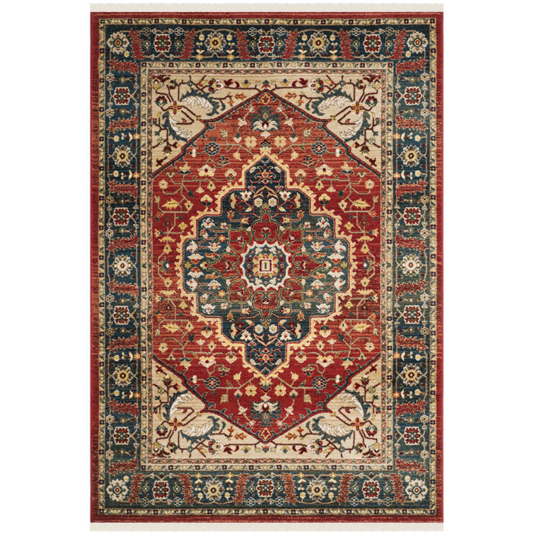 Chloe Red and Navy Traditional Polypropylene Area Rug