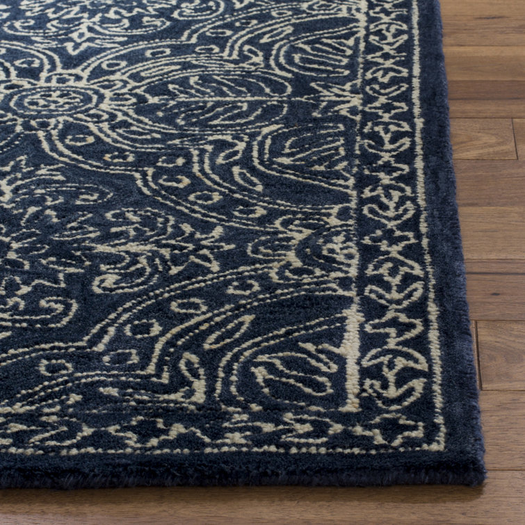 Handmade Navy and Ivory Wool Tufted Rectangular Rug 2' x 3'