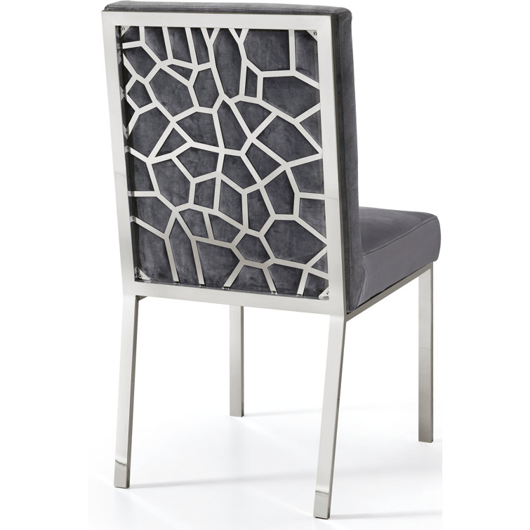 Opal Gray Velvet Dining Chair with Chrome Legs