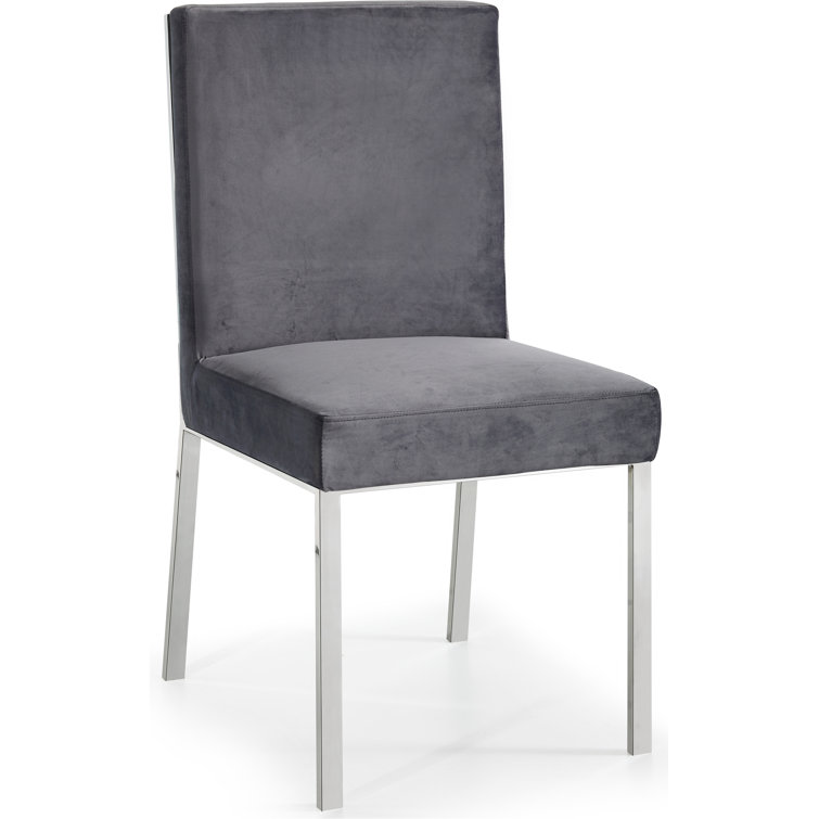 Opal Gray Velvet Dining Chair with Chrome Legs