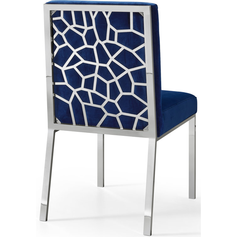 Opal Navy Velvet Upholstered Dining Chair with Metal Base