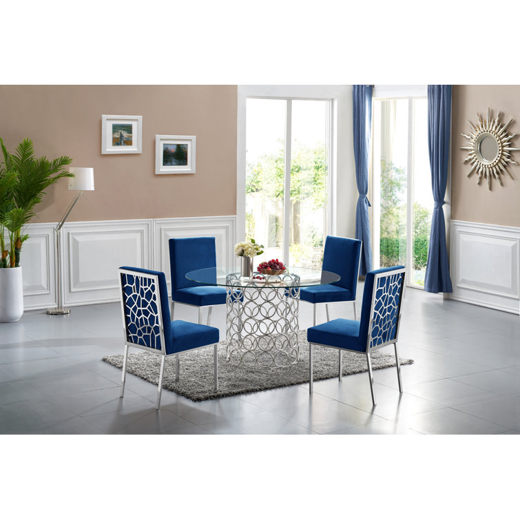 Opal Navy Velvet Upholstered Dining Chair with Metal Base