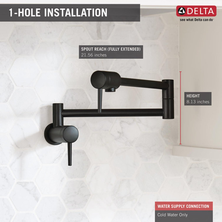 Matte Black Contemporary Wall Mount Pot Filler Faucet