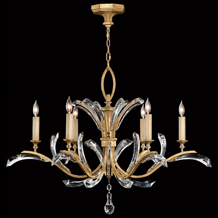 Gold Beveled Arcs 42" Round Crystal Chandelier