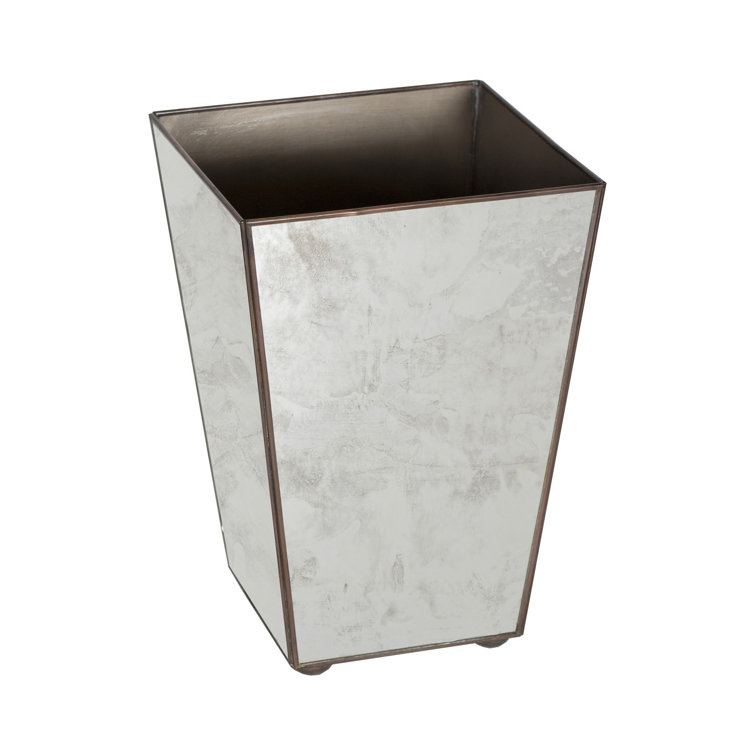 Crosshatch Chrome and Brown Antique Mirror 7" Square Wastebasket