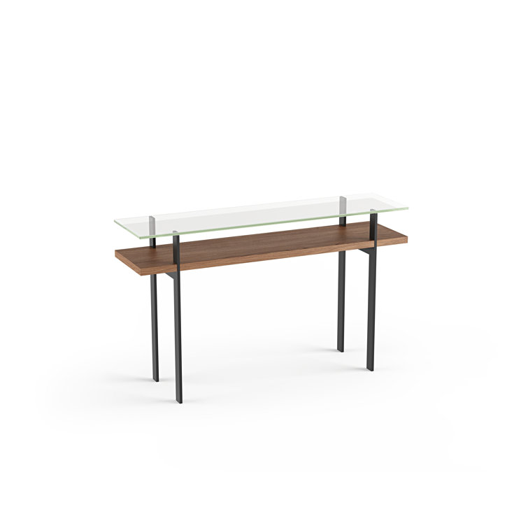 Natural Walnut Glass Top Console Table with Storage