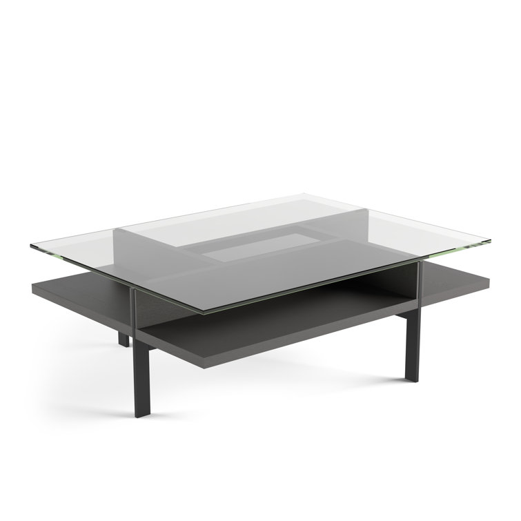 Charcoal Square Glass Top Coffee Table with Metal Base