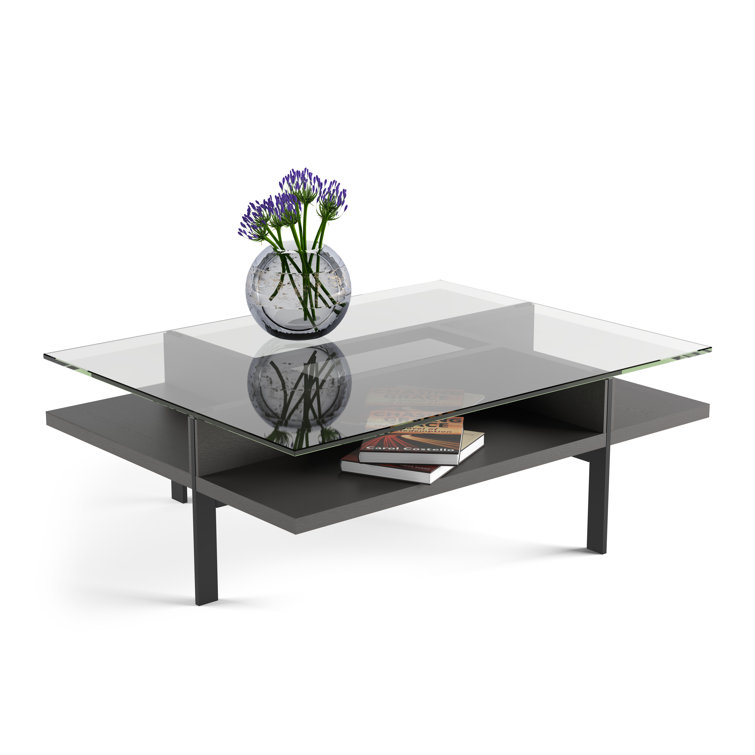 Charcoal Square Glass Top Coffee Table with Metal Base