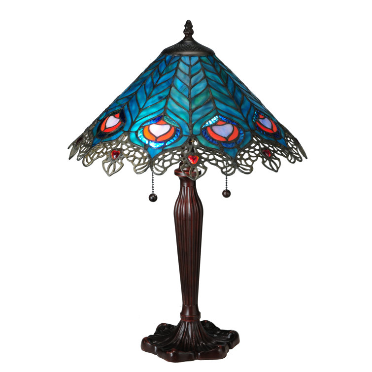 Elegant St. Louis Blues 2-Light Stained Glass Table Lamp in Bronze