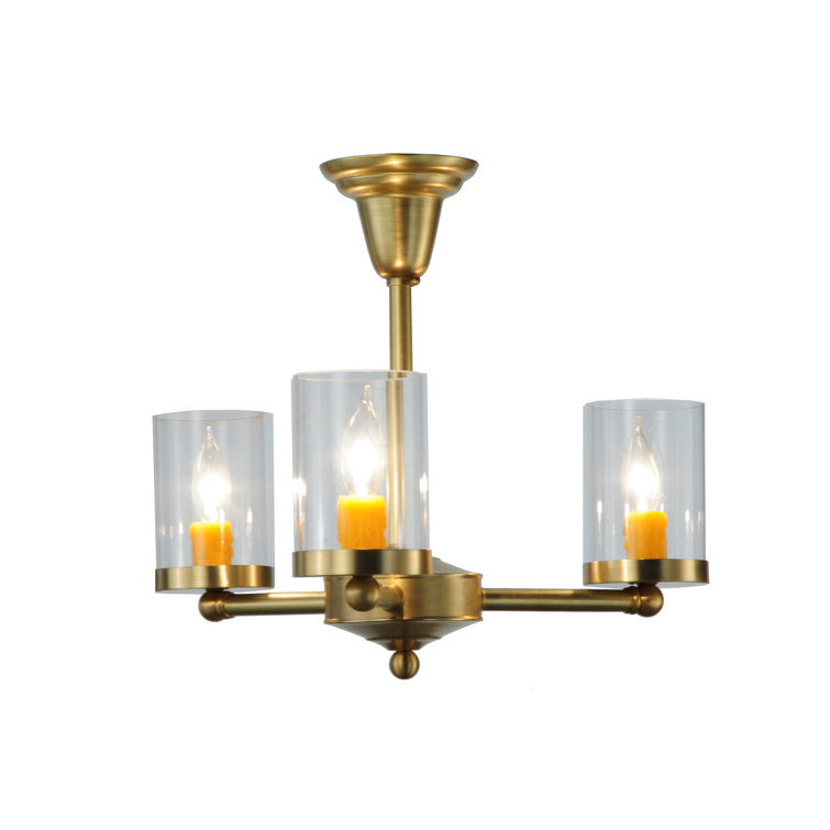 Brass and Glass 3-Light Globe Semi-Flush Mount
