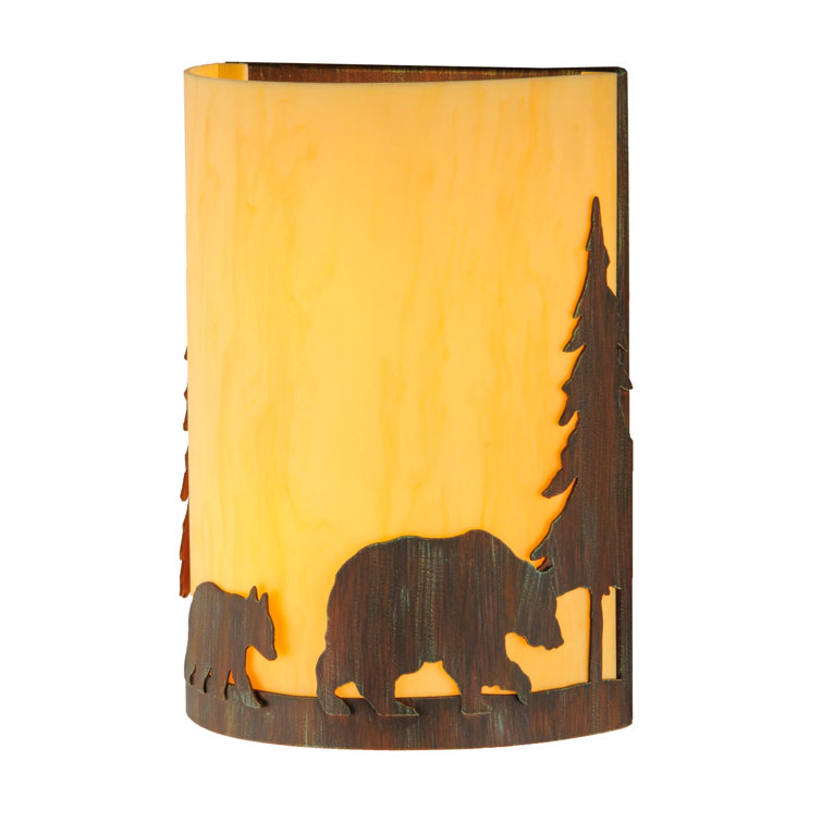Rustic Brown Bear and Pine Tree Wall Sconce