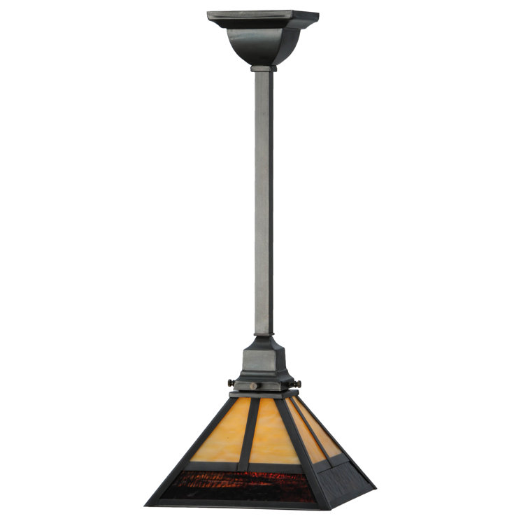 Craftsman Brown Mini LED Pendant with Beige Art Glass
