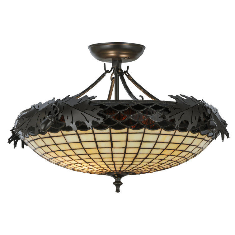 22" Bronze Glass Semi-Flush Mount with Oak Leaf Accents