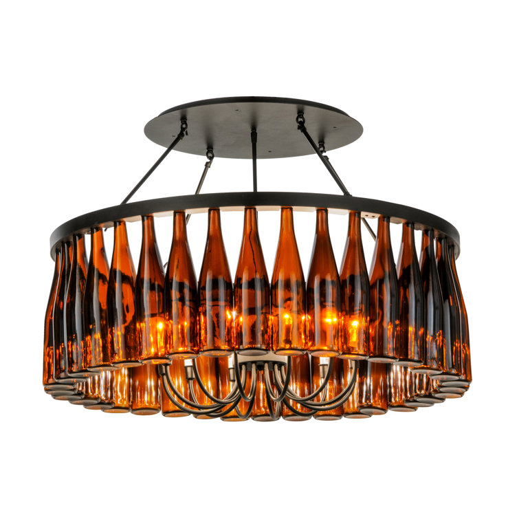Black Glass Drum Chandelier with Wine Bottles