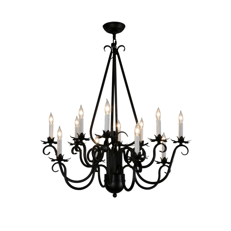 Elegant Gothic Black 12-Light Candelabra Chandelier