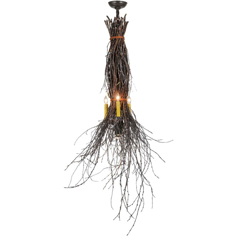 Adirondack Inspired 4-Light Bronze Twig Chandelier with Glass Candlelights