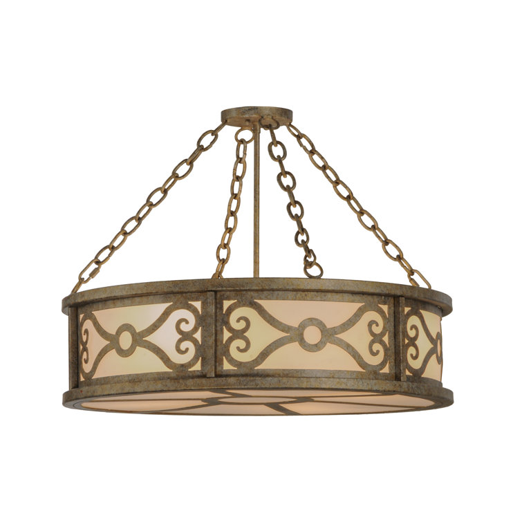 Antique Brass 4-Light 26" White Glass Drum Chandelier