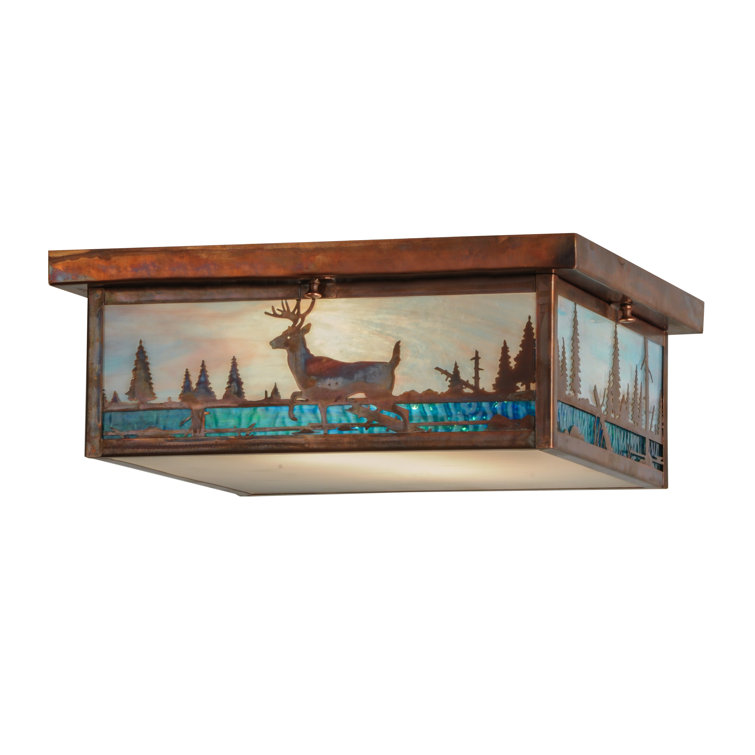 Copper-Trimmed Glass Flush Mount Indoor/Outdoor Light