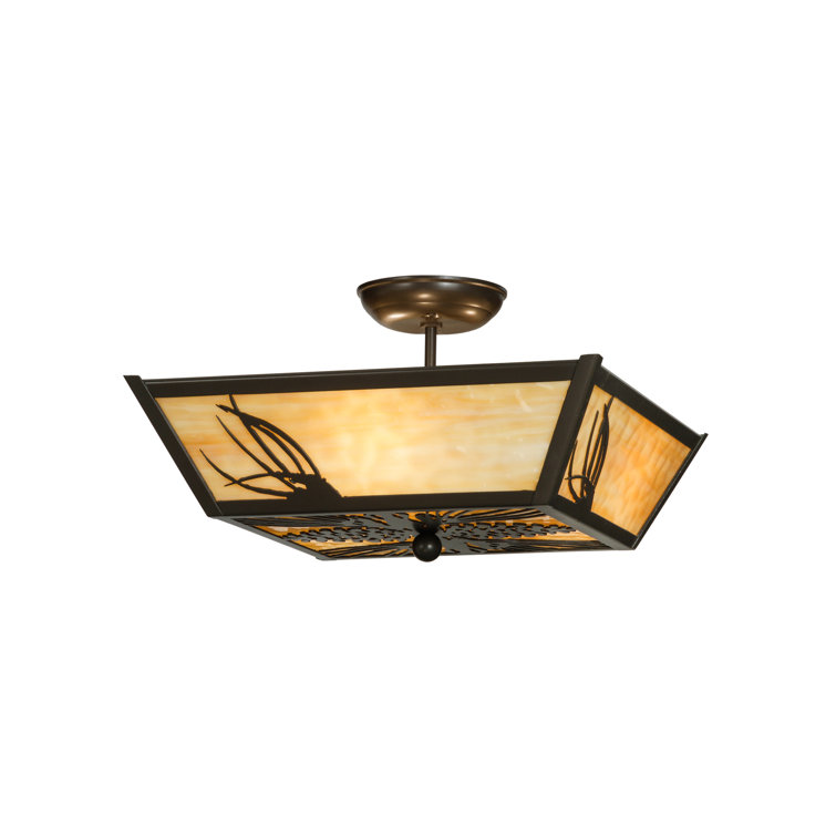 Mountain Pine 22" Bronze & Glass Nature-Inspired Ceiling Pendant