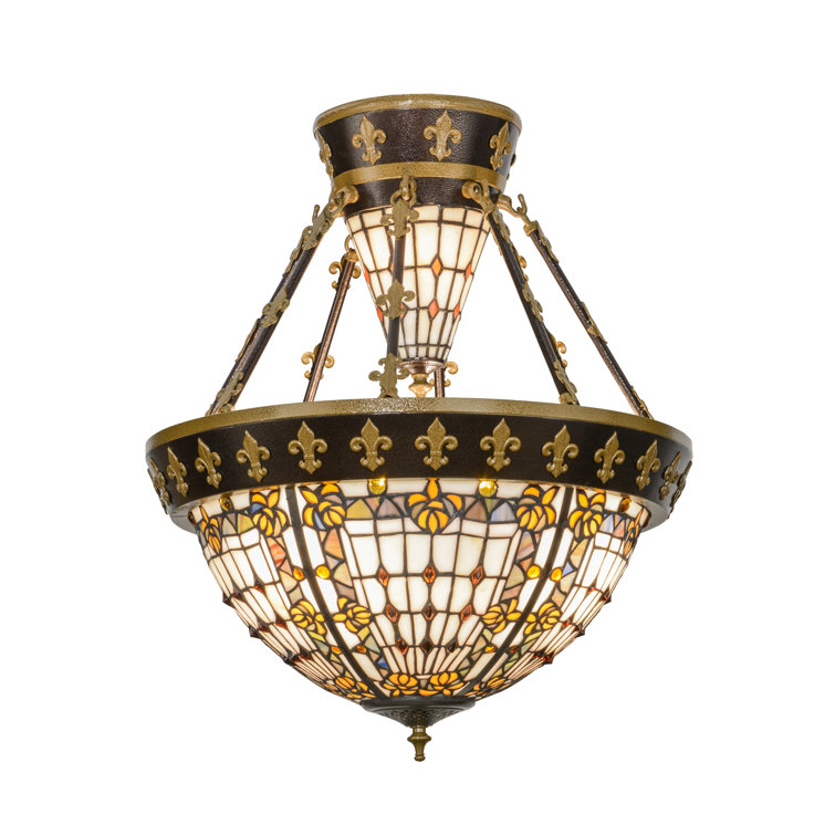 Cathedral Style 22.5" Copper Vein LED Semi-Flush Mount with Stained Glass