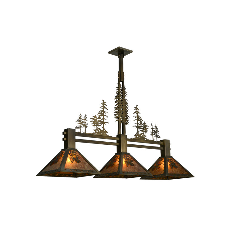Adirondack Pine 3-Light Antique Copper & Amber Mica Island Pendant