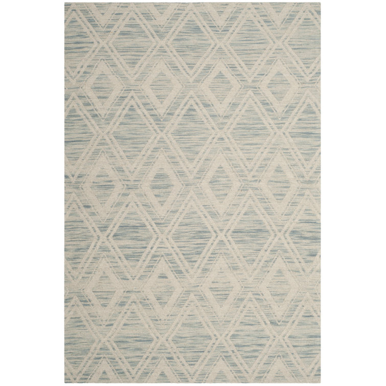 Light Blue and Ivory Geometric Wool 4' x 6' Area Rug