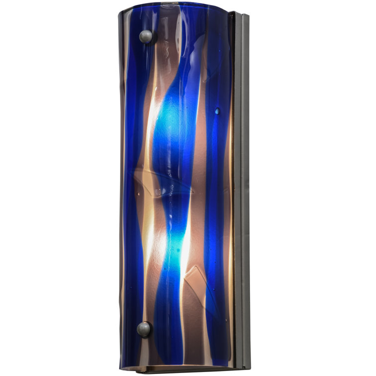 Nickel and Blue Glass 16" Wall Sconce