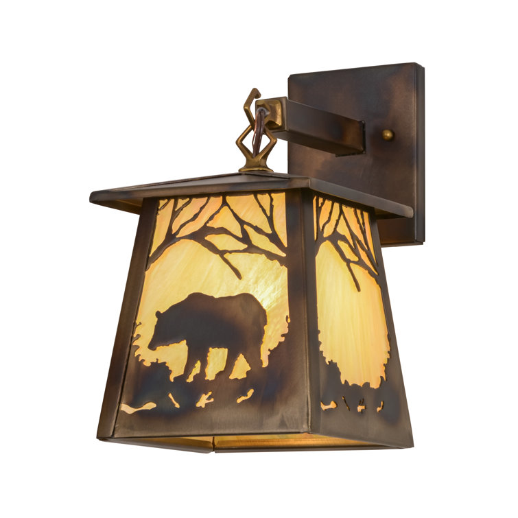 Antique Copper 12.5" Dimmable Outdoor Wall Lantern with Iridescent Glass