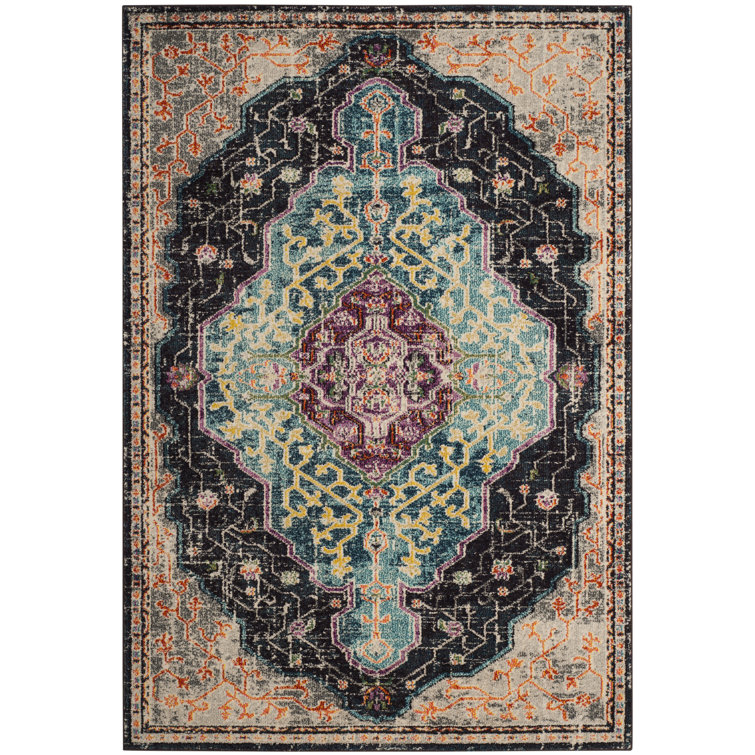 Reversible Black Synthetic 6' x 9' Stain-Resistant Area Rug