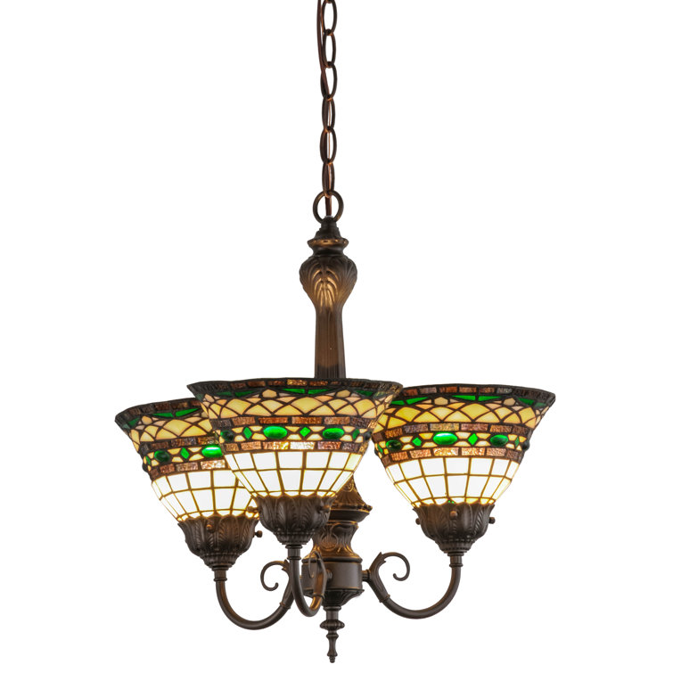 Emerald Jewel 20" Bronze Crystal 3-Light Chandelier