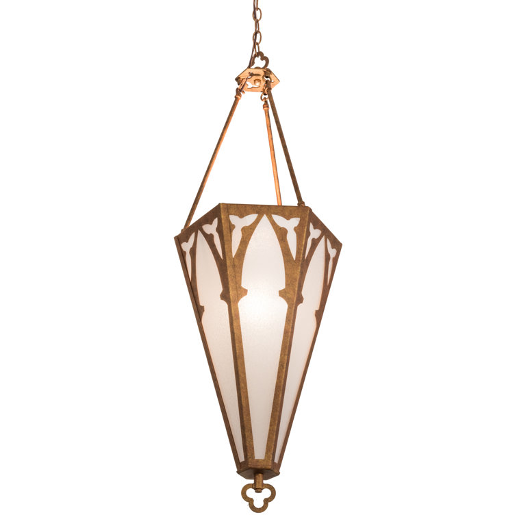 Autumn Leaf Nickel Frame 95" Hexagonal Glass Pendant