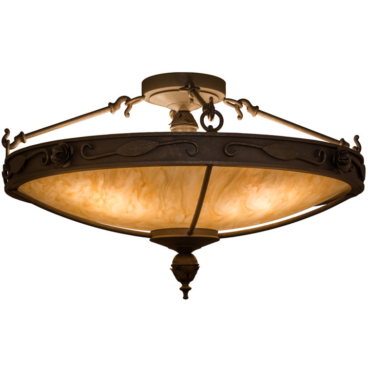 Gilded Tobacco Glass and Copper LED Bowl Flush Mount