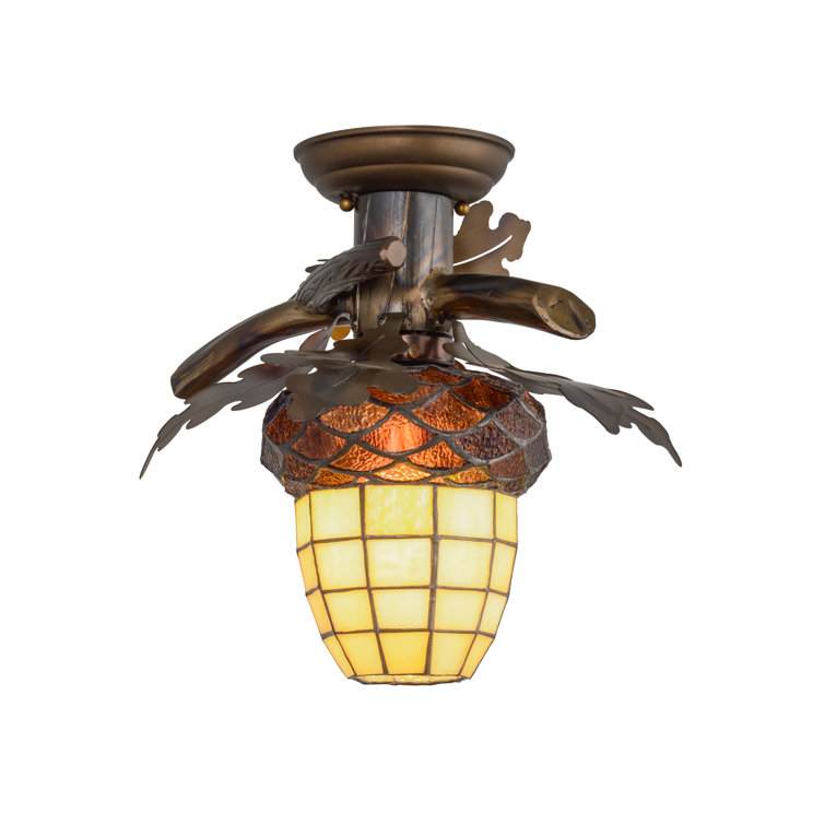 Burnished Copper and Glass Indoor/Outdoor Flush Mount Light