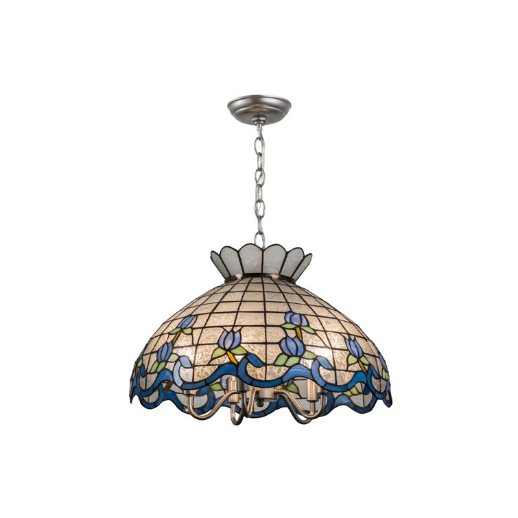Elegant Zaz Blue 5-Light Nickel Pendant with Ice Blue Rosebuds