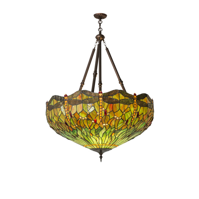 Antique Tiffany Style Stained Glass Dragonfly Pendant Light