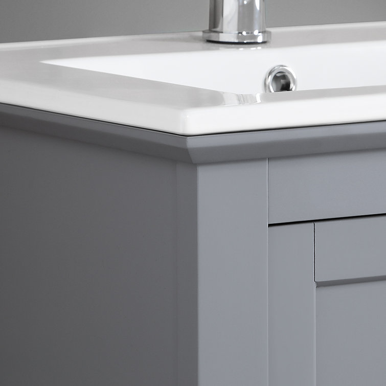 30" Grey Solid Wood & MDF Country Bathroom Vanity with Ceramic Sink