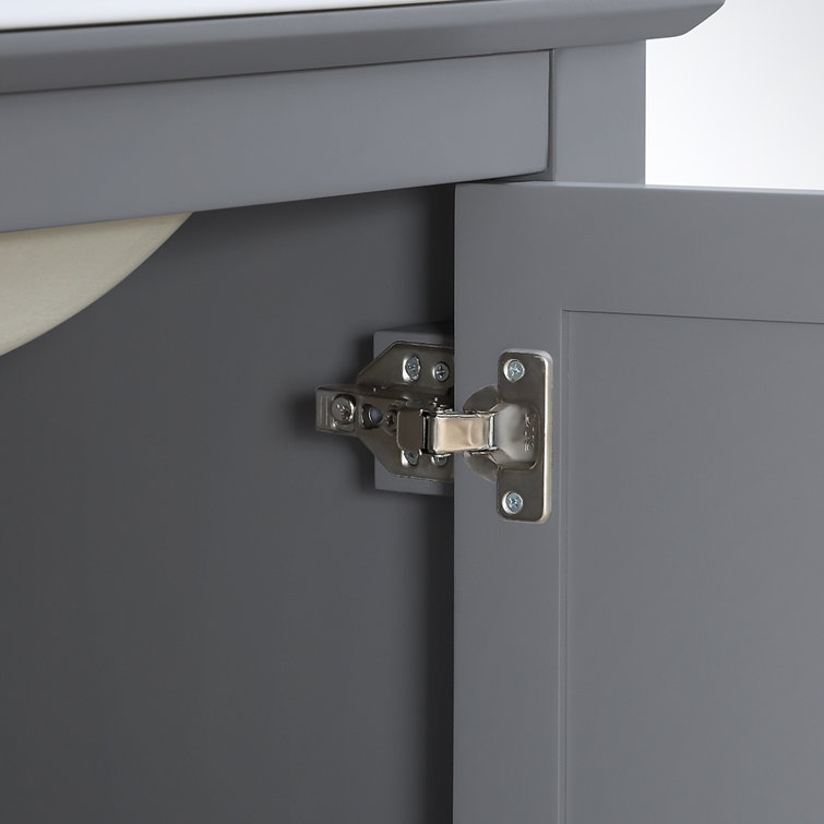 30" Grey Solid Wood & MDF Country Bathroom Vanity with Ceramic Sink