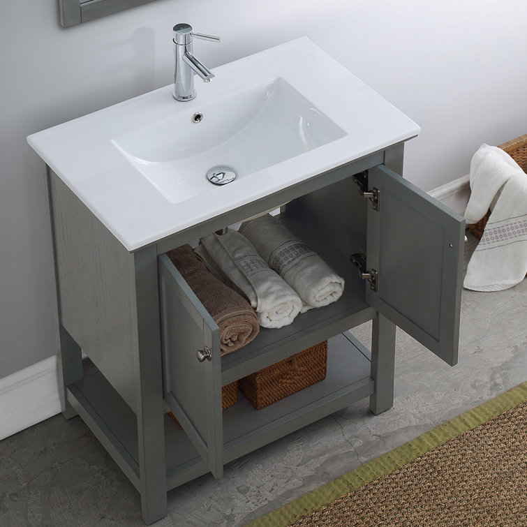 Manchester 30" Gray Solid Wood Freestanding Vanity with Ceramic Sink